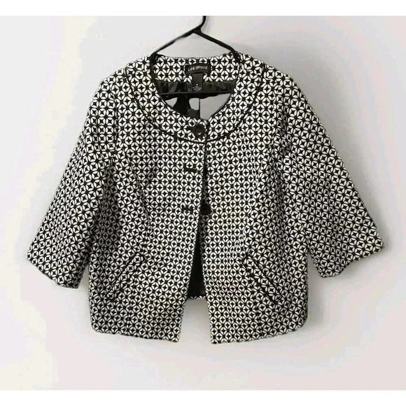 Lane Bryant Black/white 3 Button Jacket, Size 18 Geometric Pattern Lined Classic - Picture 1 of 9